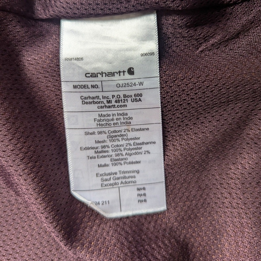 Carhartt Womens Rugged Flex Canvas Bomber Jacket Brown OJ2524-W Sz S Relaxed Fit - Picture 7 of 9